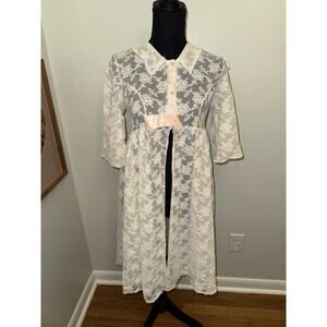 Vintage 60s Pink Nightie Womens Size 32 Lace Shortie Chiffon Babydoll Nightgown